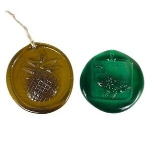 Glass Suncatcher Lot of 2 Ornaments Pineapple‎ Duck Set Translucent Yellow Green